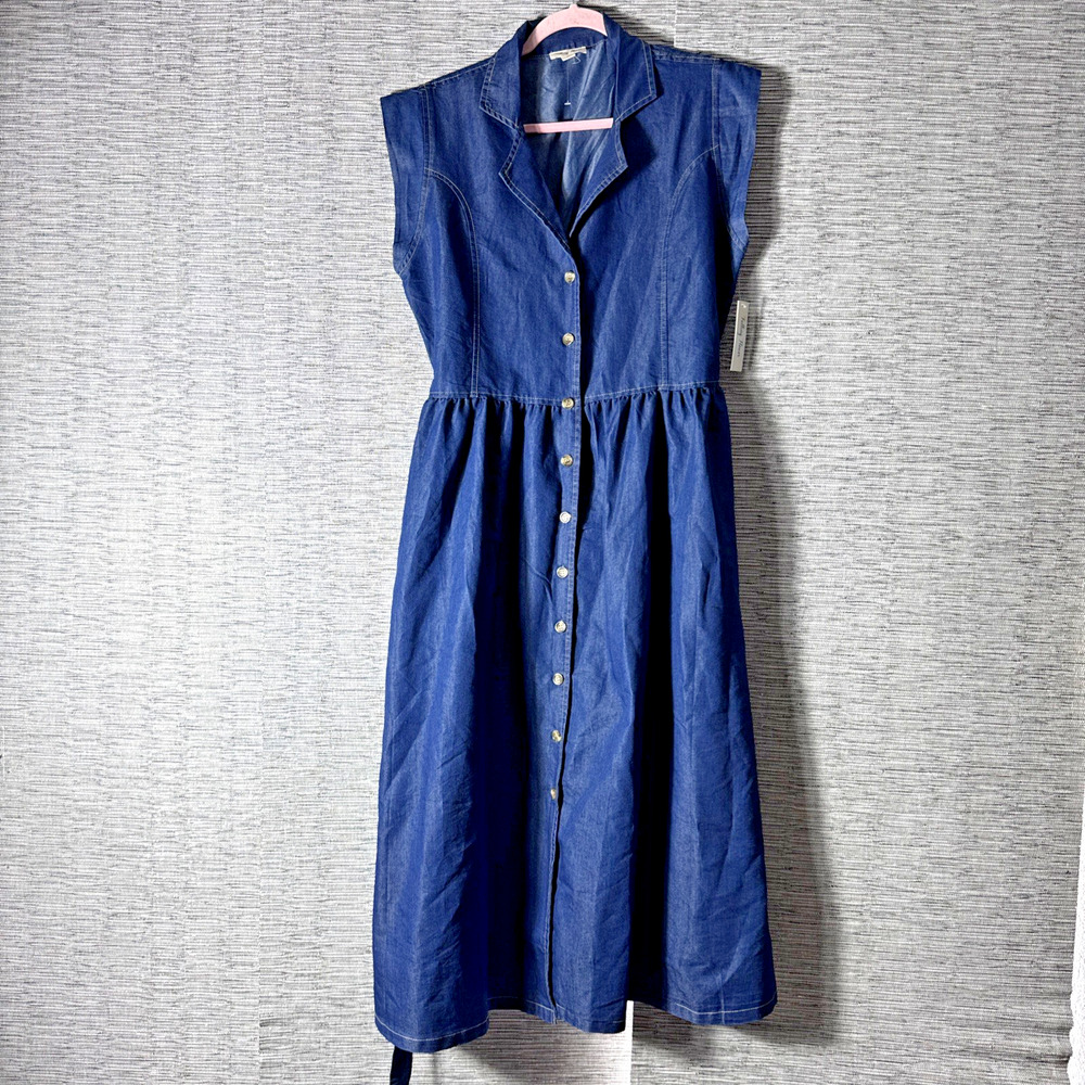 Falling Flower Denim Button Down Dress, Large